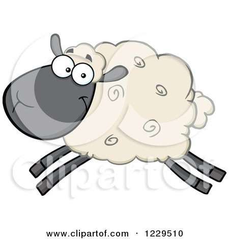 Clipart of a Happy Tan and Black Sheep Leaping - Royalty Free Vector Illustration by Hit Toon
