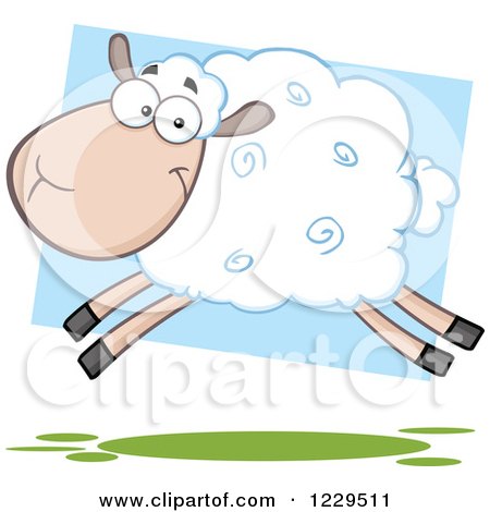 Clipart of a White Sheep Jumping - Royalty Free Vector Illustration by Hit Toon