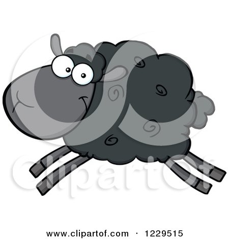 Clipart of a Happy Black Sheep Leaping - Royalty Free Vector Illustration by Hit Toon