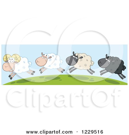 Clipart of Happy Sheep Jumping on a Hill Top - Royalty Free Vector Illustration by Hit Toon