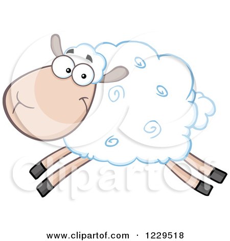 Clipart of a Happy White Sheep Leaping - Royalty Free Vector Illustration by Hit Toon