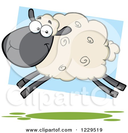Clipart of a Tan and Black Sheep Jumping - Royalty Free Vector Illustration by Hit Toon