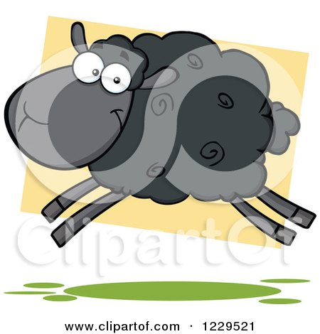 Clipart of a Black Sheep Jumping - Royalty Free Vector Illustration by Hit Toon