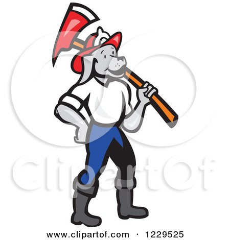 Clipart of a Dog Fireman with an Axe on His Shoulder - Royalty Free Vector Illustration by patrimonio
