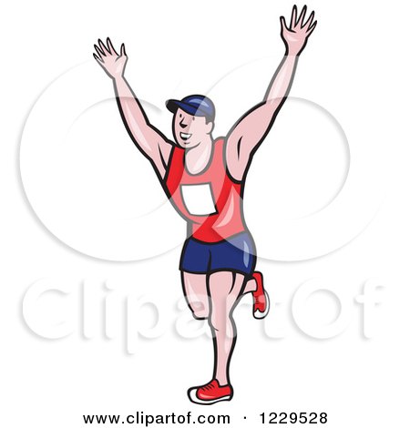 Clipart of a Cheering Runner Holding His Arms up - Royalty Free Vector Illustration by patrimonio