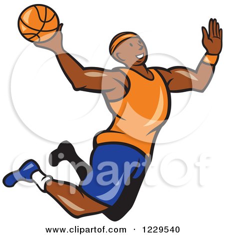Clipart of a Black Male Basketball Player Jumping for a Slam Dunk - Royalty Free Vector Illustration by patrimonio