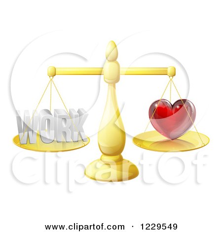 Clipart of a Golden Scale Balancing Work and Love - Royalty Free Vector Illustration by AtStockIllustration
