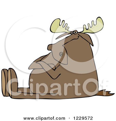 Clipart of a Stubborn Moose Sitting with Folded Arms - Royalty Free Vector Illustration by djart