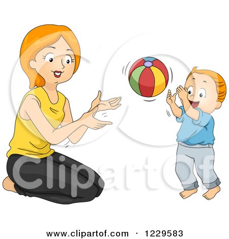 Clipart of a Mother and Son Playing Catch with a Ball - Royalty Free Vector Illustration by BNP Design Studio