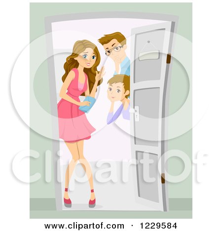 Clipart of a Mom and Dad Greeting Their Teenage Daughter's Date at the Door - Royalty Free Vector Illustration by BNP Design Studio