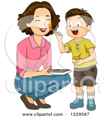 Clipart of a Boy Painting His Mother's Face - Royalty Free Vector Illustration by BNP Design Studio