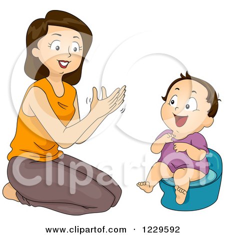 Clipart of a Mom Clapping and Potty Training Her Daughter - Royalty Free Vector Illustration by BNP Design Studio