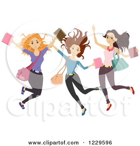 Clipart of a Group of Teenage Girls Jumping - Royalty Free Vector Illustration by BNP Design Studio