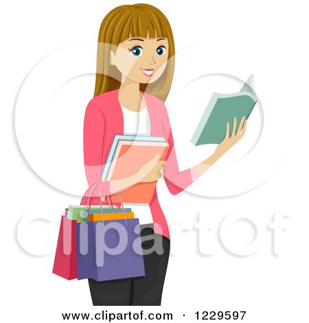 Clipart of a Teenage Girl Book Shopping - Royalty Free Vector Illustration by BNP Design Studio