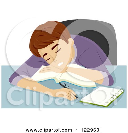 Clipart of a Teenage Boy Sleeping on a Book - Royalty Free Vector Illustration by BNP Design Studio