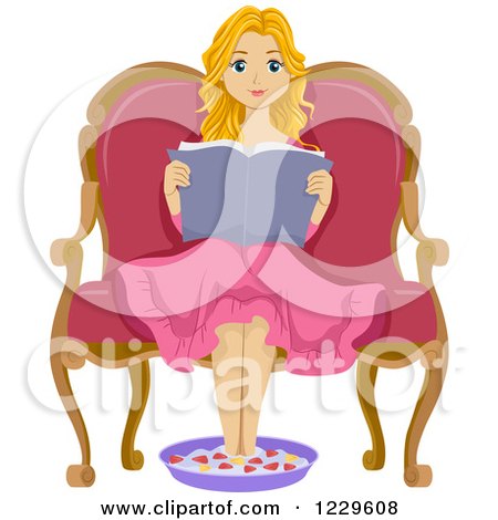 Clipart of a Teeage Girl Reading a Book and Soaking Her Feet - Royalty Free Vector Illustration by BNP Design Studio