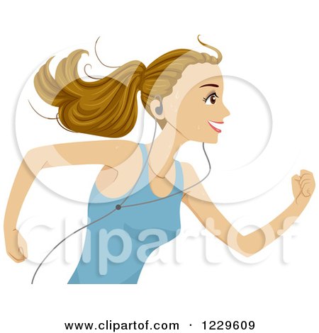 Clipart of a Sweaty and Happy Teenage Girl Running and Wearing Earbuds - Royalty Free Vector Illustration by BNP Design Studio