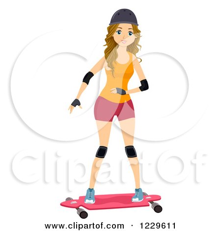 Clipart of a Teenage Girl Skateboarding on a Longboard - Royalty Free Vector Illustration by BNP Design Studio