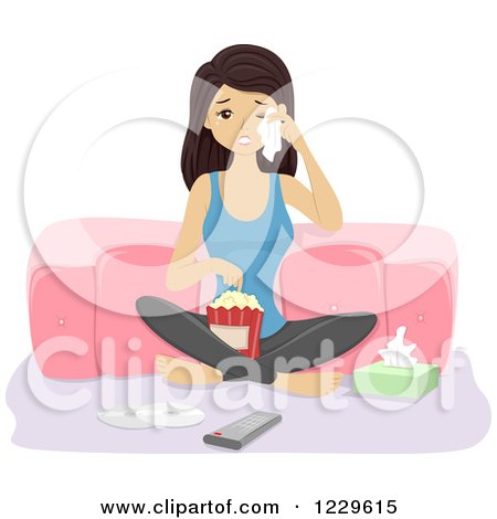 Clipart of a Teen Girl Crying While Watching a Drama Movie - Royalty Free Vector Illustration by BNP Design Studio