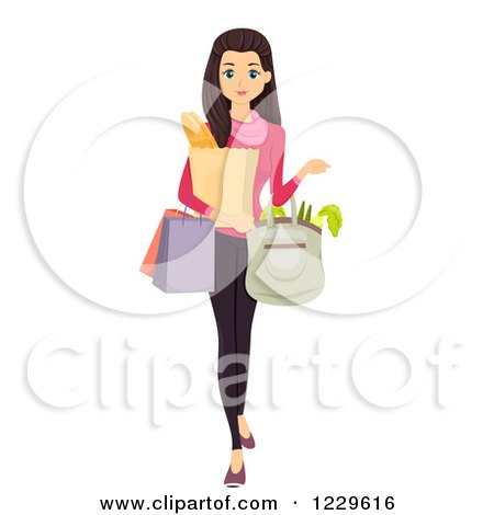 Clipart of a Teenage Girl Carrying Grocery Bags - Royalty Free Vector Illustration by BNP Design Studio