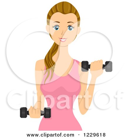 Clipart of a Teenage Girl Doing Bicep Curls with Dumbbells - Royalty Free Vector Illustration by BNP Design Studio