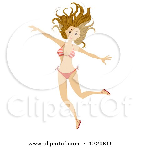 Clipart of a Teenage Girl Jumping in a Bikini - Royalty Free Vector Illustration by BNP Design Studio