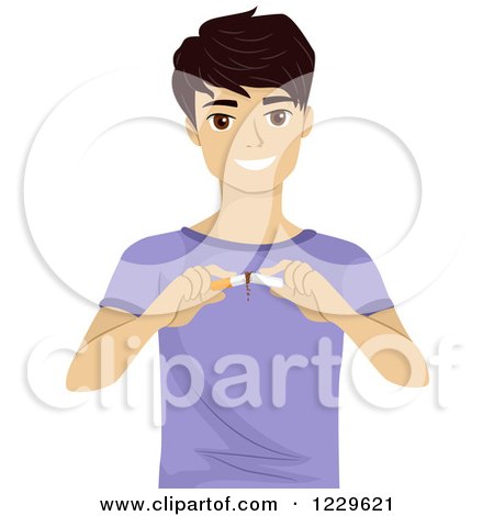 Clipart of a Teenage Guy Breaking a Cigarette - Royalty Free Vector Illustration by BNP Design Studio