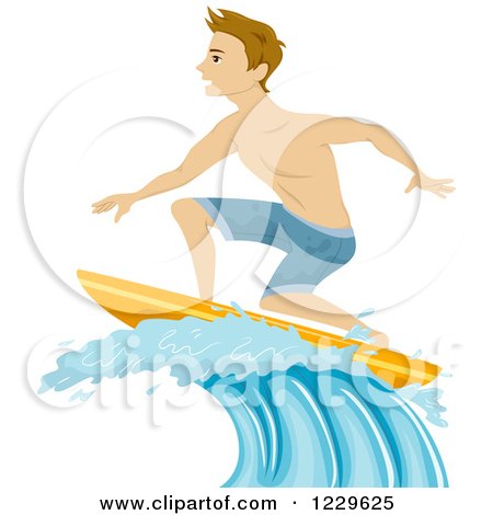 Clipart of a Teenage Boy Surfing on a Wave - Royalty Free Vector Illustration by BNP Design Studio