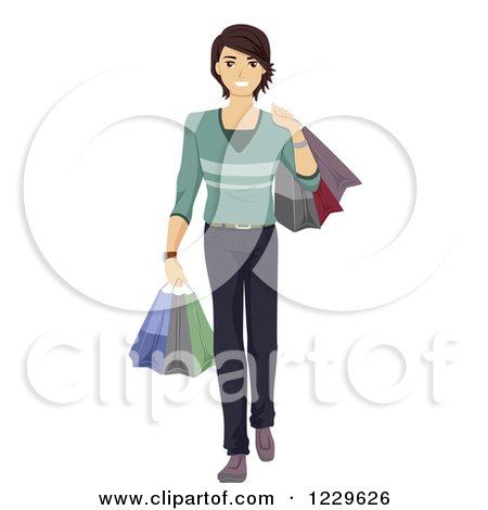 Clipart of a Teenage Boy Carrying Shopping Bags - Royalty Free Vector Illustration by BNP Design Studio
