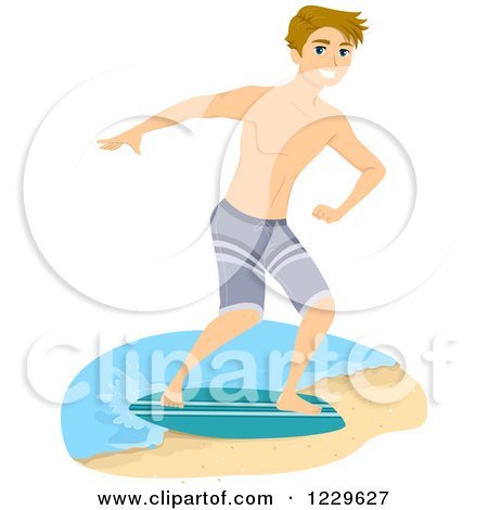 Clipart of a Teenage Boy Skimboarding on a Beach - Royalty Free Vector Illustration by BNP Design Studio