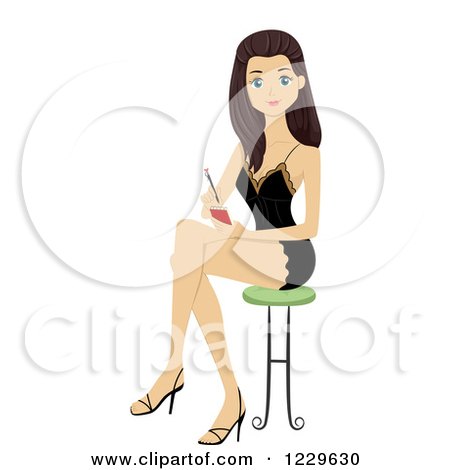 Clipart of a Young Woman Taking Notes in Lingerie - Royalty Free Vector Illustration by BNP Design Studio