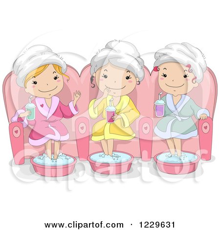 Clipart of Happy Teenage Girls Soaking Their Feet at a Spa - Royalty Free Vector Illustration by BNP Design Studio