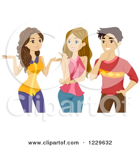 Clipart of a Teenage Boy and Two Girl Talking - Royalty Free Vector Illustration by BNP Design Studio