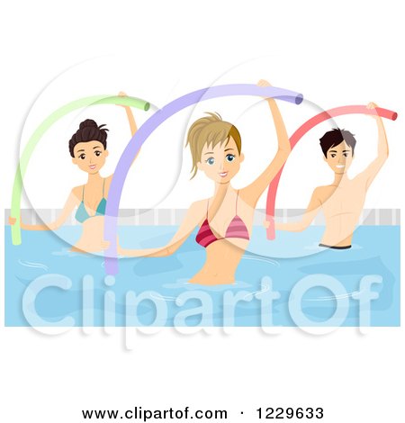 Clipart of a Group of Teenagers Doing Aqua Aerobics with Noodles in a Swimming Pool - Royalty Free Vector Illustration by BNP Design Studio