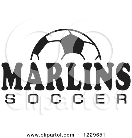 Clipart of a Black and White Ball and MARLINS SOCCER Team Text - Royalty Free Vector Illustration by Johnny Sajem