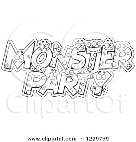 Clipart of Black and White Monster Party Text - Royalty Free Vector Illustration by Cory Thoman