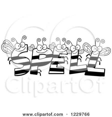 Clipart of Black and White Bee Letters Forming the Word SPELL - Royalty Free Vector Illustration by Cory Thoman