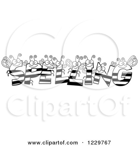 Clipart of Black and White Bee Letters Forming the Word SPELLING - Royalty Free Vector Illustration by Cory Thoman