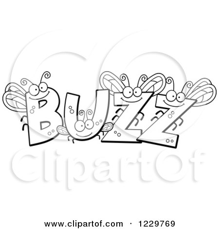 Clipart of Black and White Letter Insects Forming the Word BUZZ - Royalty Free Vector Illustration by Cory Thoman