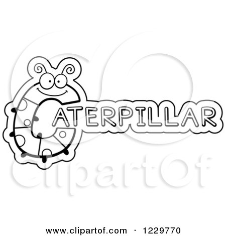 Clipart of a Black and White Letter C Bug Forming the Word CATERPILLAR - Royalty Free Vector Illustration by Cory Thoman