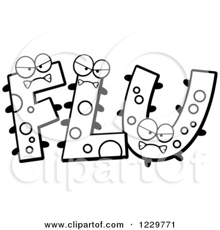 Clipart of Black and White Monsters Forming the Word Flu - Royalty Free Vector Illustration by Cory Thoman