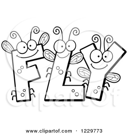 Clipart of Black and White Letter Insects Forming the Word FLY - Royalty Free Vector Illustration by Cory Thoman