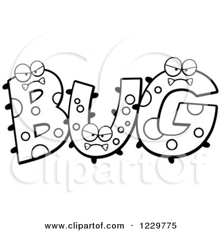 Clipart of Black and White Monsters Forming the Word Bug - Royalty Free Vector Illustration by Cory Thoman