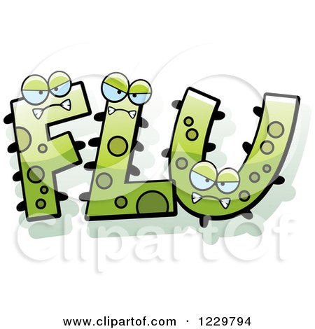 Clipart of Green Monsters Forming the Word Flu - Royalty Free Vector Illustration by Cory Thoman