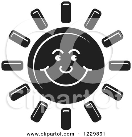 Clipart of a Black Happy Sun Icon - Royalty Free Vector Illustration by Lal Perera
