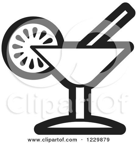 Clipart of a Black and White Cocktail Icon - Royalty Free Vector Illustration by Lal Perera