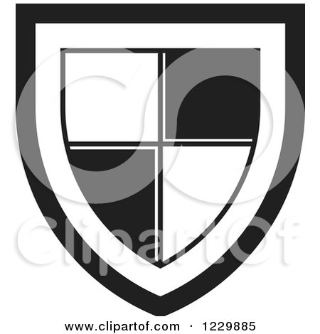 Clipart of a Black and White Shield Icon - Royalty Free Vector Illustration by Lal Perera