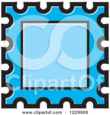 Clipart of a Blue Postage Stamp or Frame Icon - Royalty Free Vector Illustration by Lal Perera