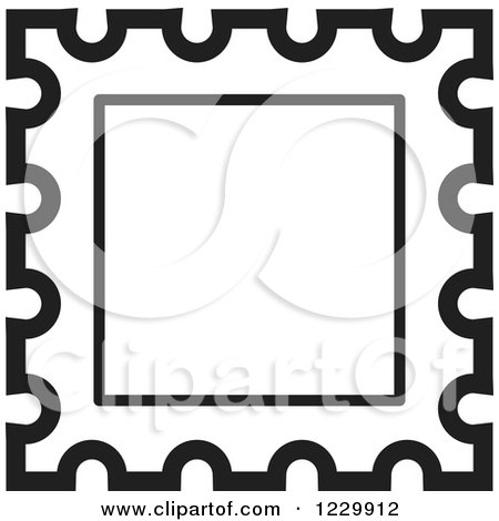 Clipart of a Black and White Postage Stamp or Frame Icon - Royalty Free Vector Illustration by Lal Perera