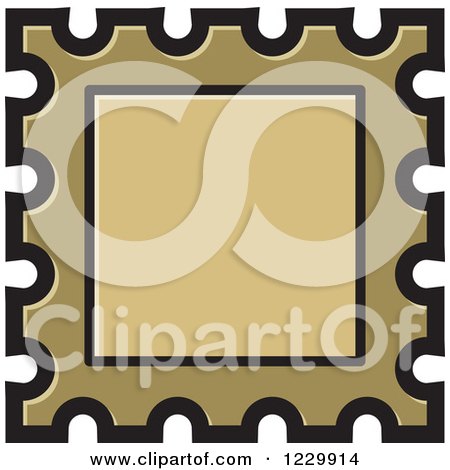Clipart of a Gold Postage Stamp or Frame Icon - Royalty Free Vector Illustration by Lal Perera